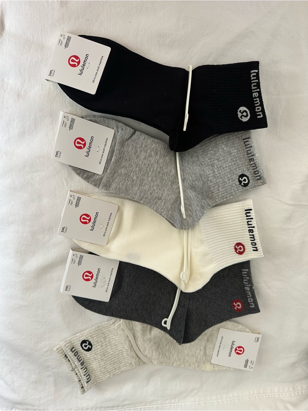 lululemon athletica Crew Sock Pack - Black, Gray, White, Charcoal 5 pack